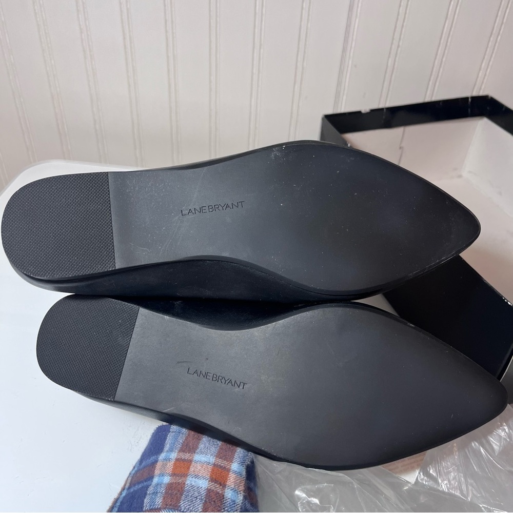 Lane Bryant Black Pointed Toe Dream Cloud Ballet Flats Faux Leather Size 10W New - Picture 6 of 11